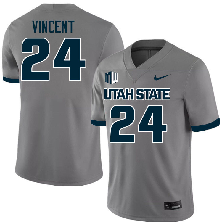 Utah State Aggies #24 Jordan Vincent College Football Jerseys Stitched-Grey